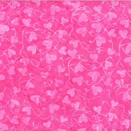 Hoffman Bali Batik Quilt Fabric - Swirly Hearts in Hibiscus Pink - U2492-519