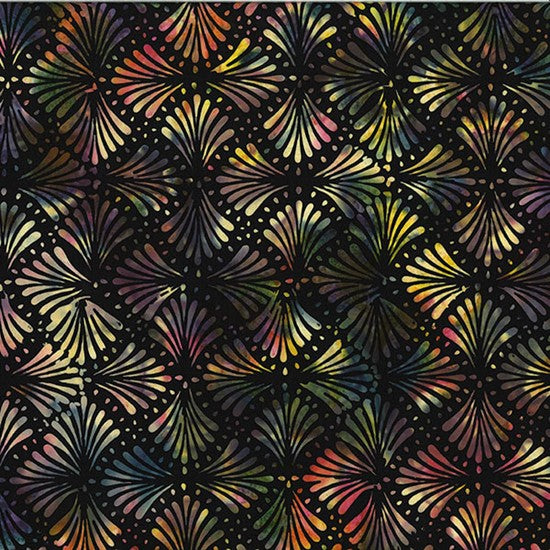 Hoffman Spectrum Bali Batik Quilt Fabric - Summer Song Fans in Black/Multi - T2442-657 SPECTRUM