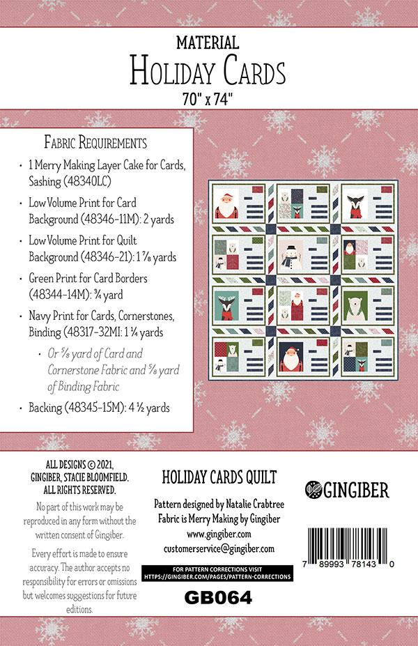 Holiday Cards Quilt Pattern for Gingiber - GB 064