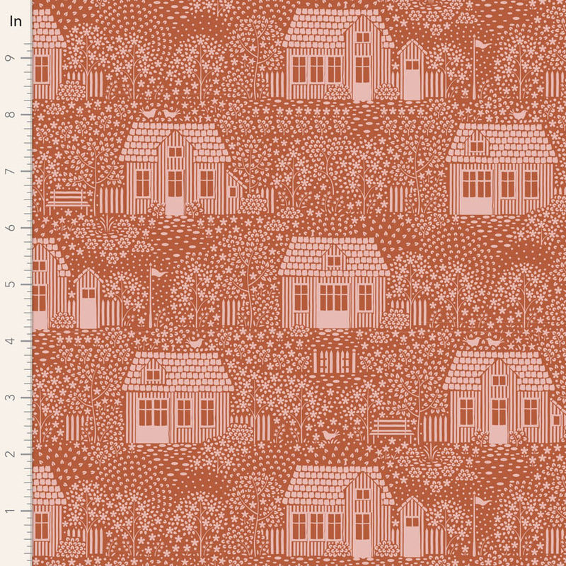 Hometown Quilt Fabric by Tilda - My Neighborhood Blender in Rust - 110059