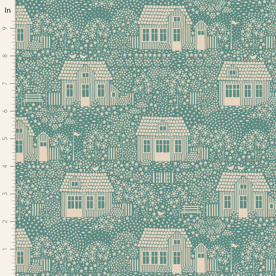 Hometown Quilt Fabric by Tilda - My Neighborhood Blender in Teal - 110061