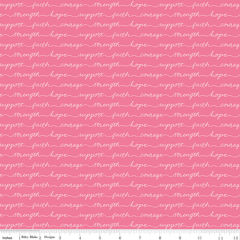 Hope in Bloom Quilt Fabric - Words of Support in Pink - C11025-PINK