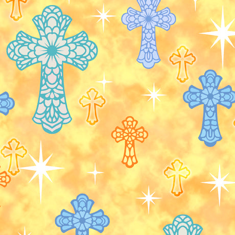 I'll Be a Sunbeam Quilt Fabric - Crosses in Yellow - 1649-28781-S