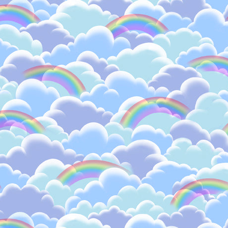 I'll Be a Sunbeam Quilt Fabric - Rainbows and Clouds in Blue - 1649-28782-B