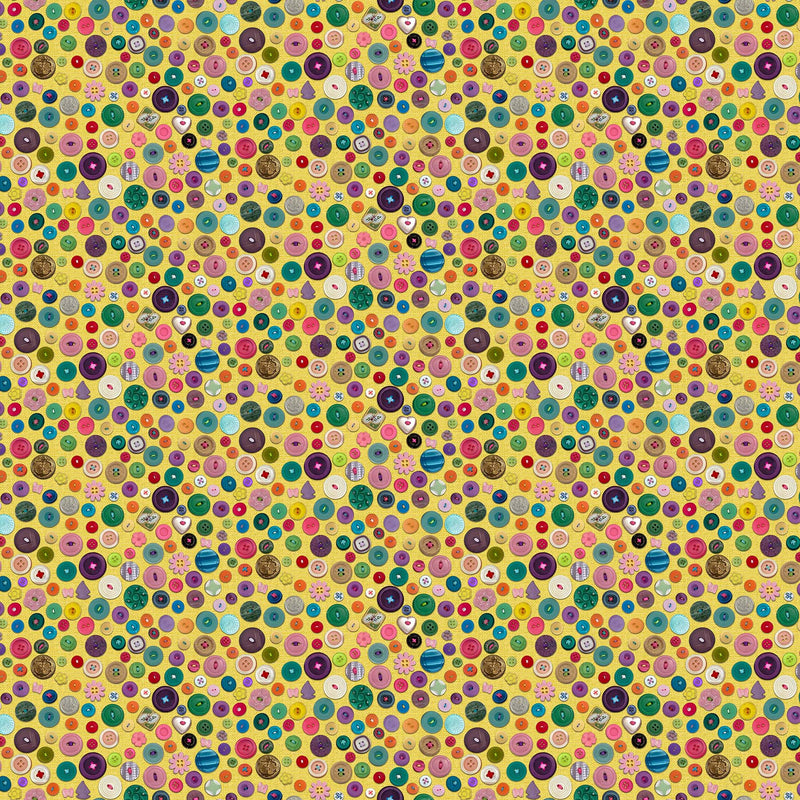 I've Got a Notion Quilt Fabric - Buttons in Yellow/Multi - DP24541-52