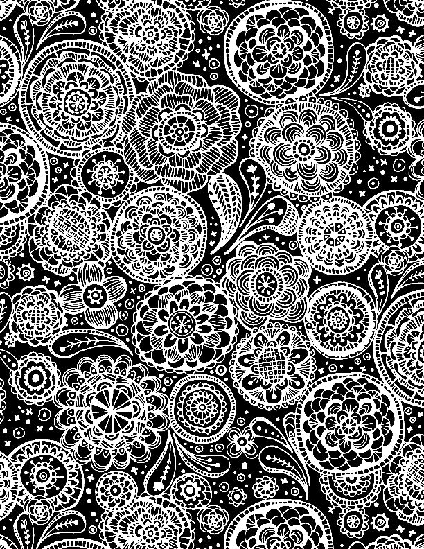 Illusions Quilt Fabric - Packed Floral in Black - 3058 66200 911