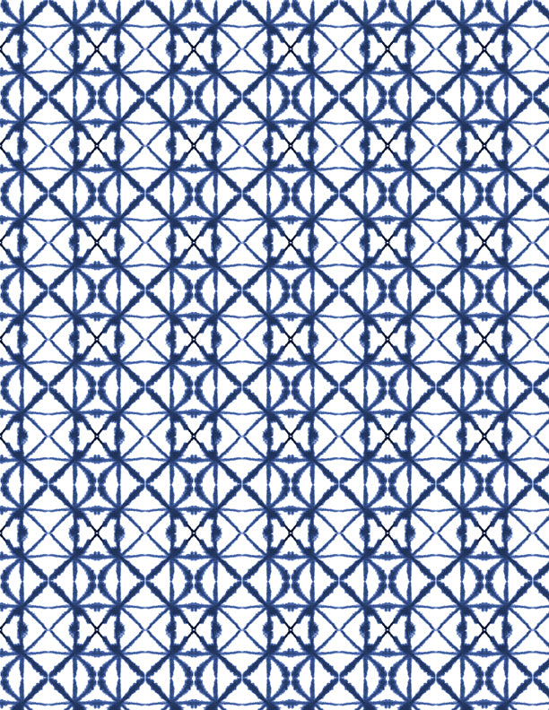Indigo Splash Quilt Fabric - Ikat Diamond Tile in White  - 3049-15715-144