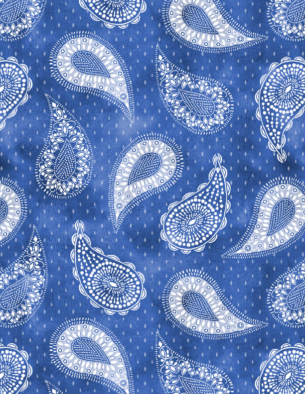 Indigo Splash Quilt Fabric - Paisley and Dots in Blue  - 3049-15712-414