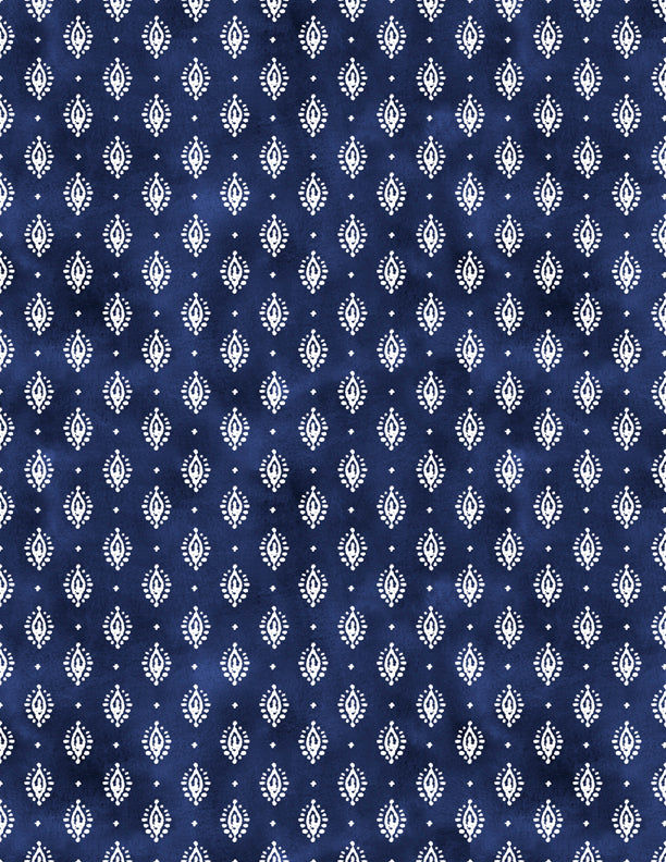 Indigo Splash Quilt Fabric - Petite Medallion in Dark Blue  - 3049-15717-411