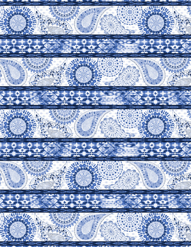 Indigo Splash Quilt Fabric - Repeating Stripe in White/Blue - 3049-15710-144