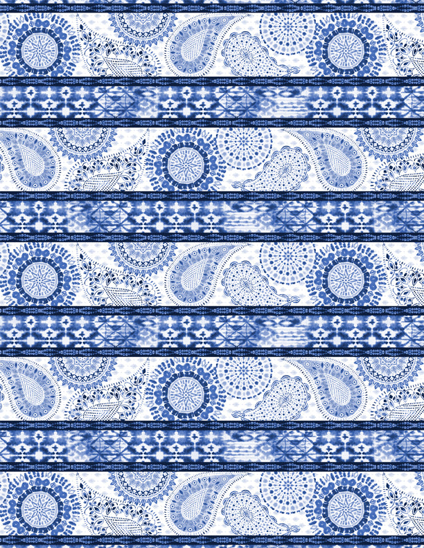 Indigo Splash Quilt Fabric - Repeating Stripe in White/Blue - 3049-15710-144
