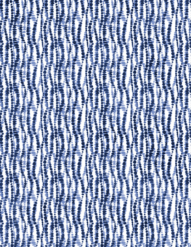 Indigo Splash Quilt Fabric - Wavy Dots in White  - 3049-15716-144