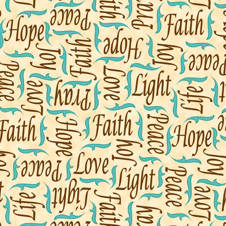 Instruments of Peace Quilt Fabric - Inspirational Words in Tan - 1649-28642-A