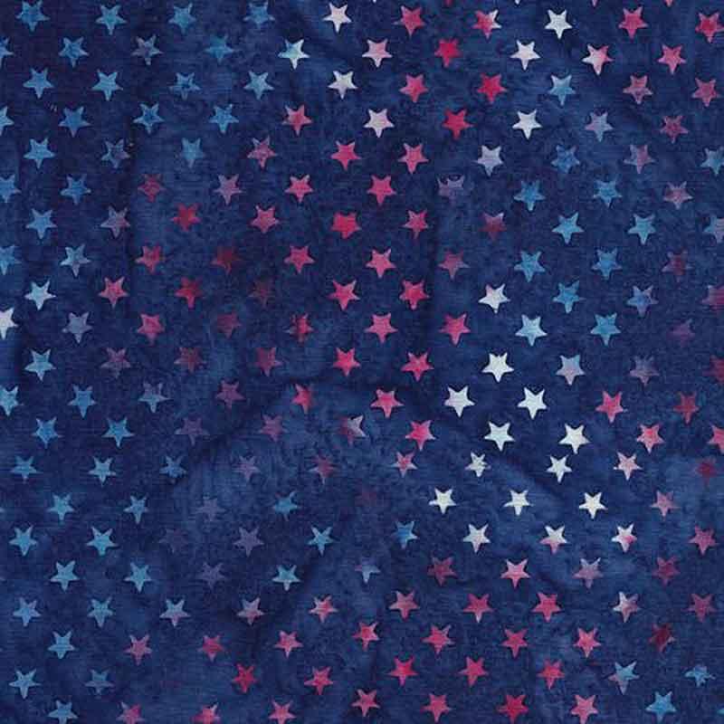 Island Batik Quilt Fabric - Americana - Stars in Dark Lagoon/Pink - 122161560