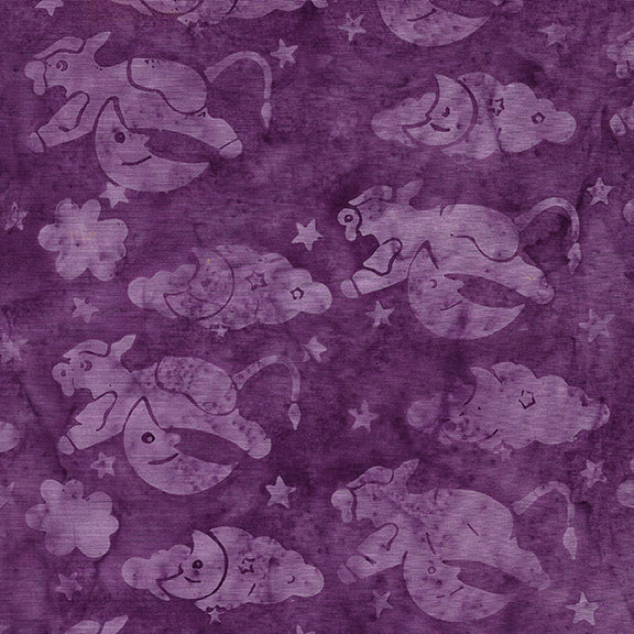 Island Batik Quilt Fabric - Baby Bloomers - Cow Jumping Over the Moon in Purple/Grape - 112227435