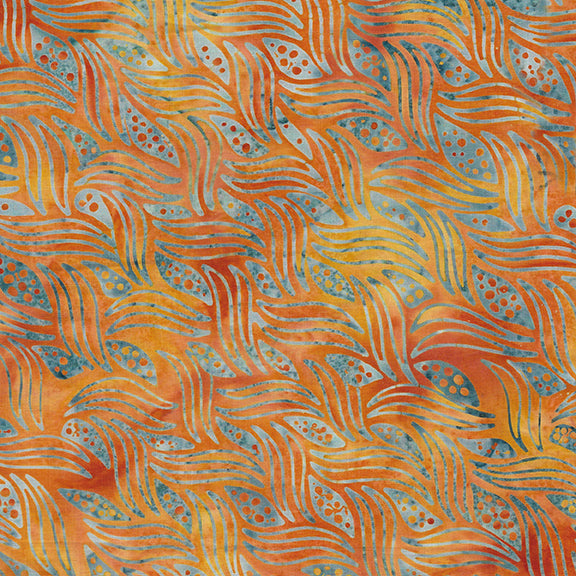 Island Batik Quilt Fabric - Copperfield - Waves and Bubbles in Orange Flame - 512201285