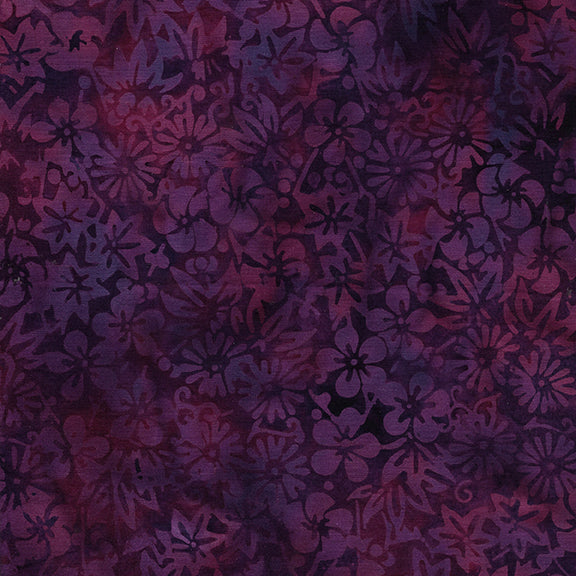 Island Batik Quilt Fabric - Emperor's Treasures - Mixed Asian Floral in Purple/Boysenberry - 112217485 -