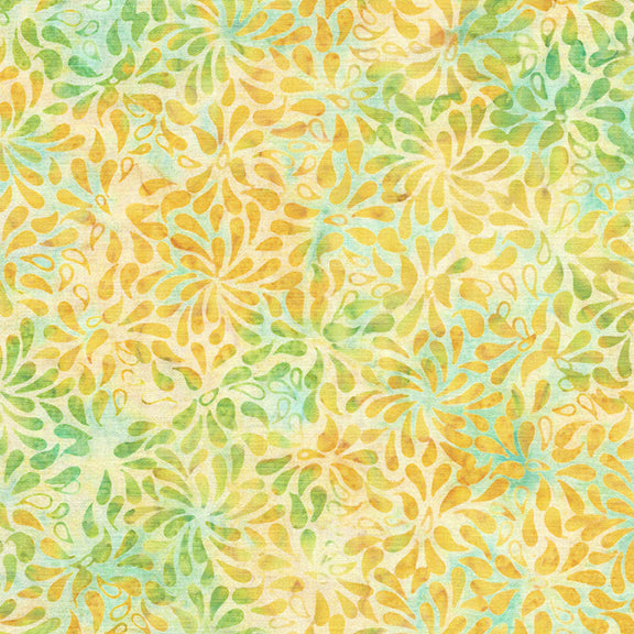 Island Batik Quilt Fabric - Free to Fly Petal Group in Pond Moss Green/Yellow - 112110805