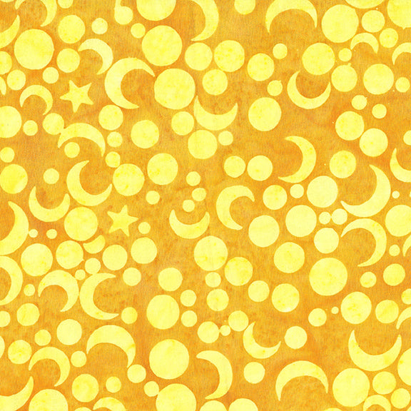 Island Batik Quilt Fabric - Play Date - Moon Sun Stars Circle in Orange Daffodil - 112233247