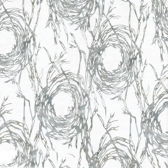 Island Batik Quilt Fabric - Sticks n Stones Birds Nest in Sterling Gray on Cream - 312104727