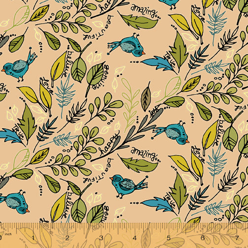 Jaye Bird Quilt Fabric - Flying Foliage in Peach - 53271-5