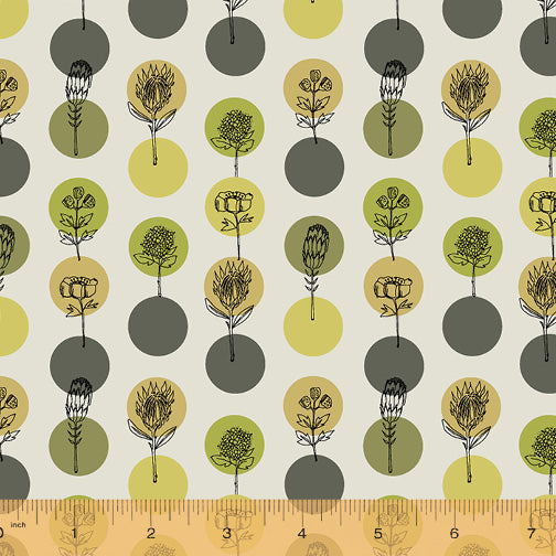 Jaye Bird Quilt Fabric - Protea Polkas in Chartreuse Green/Cream - 53274-11
