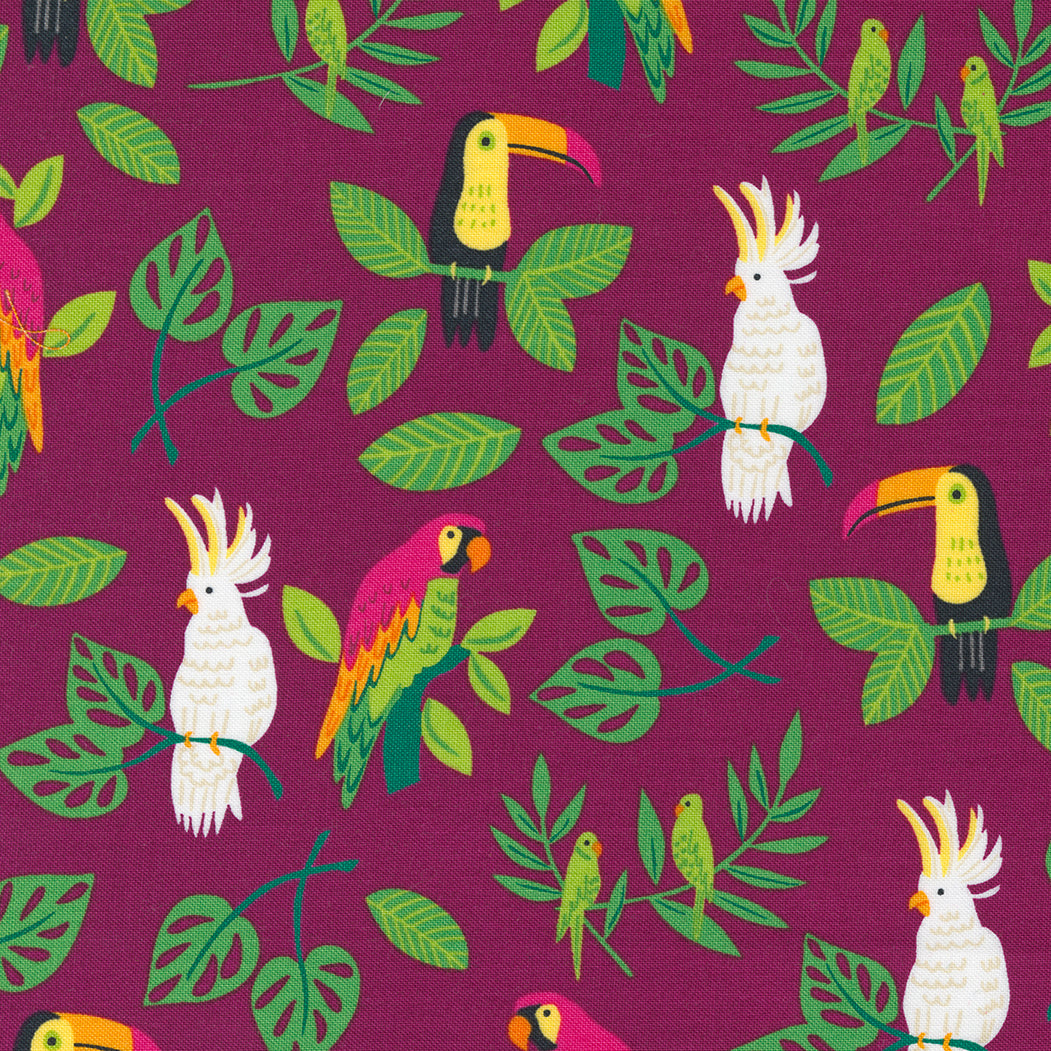 Jungle Paradise Quilt Fabric - Birds in Paradise in Magenta - 20782 17