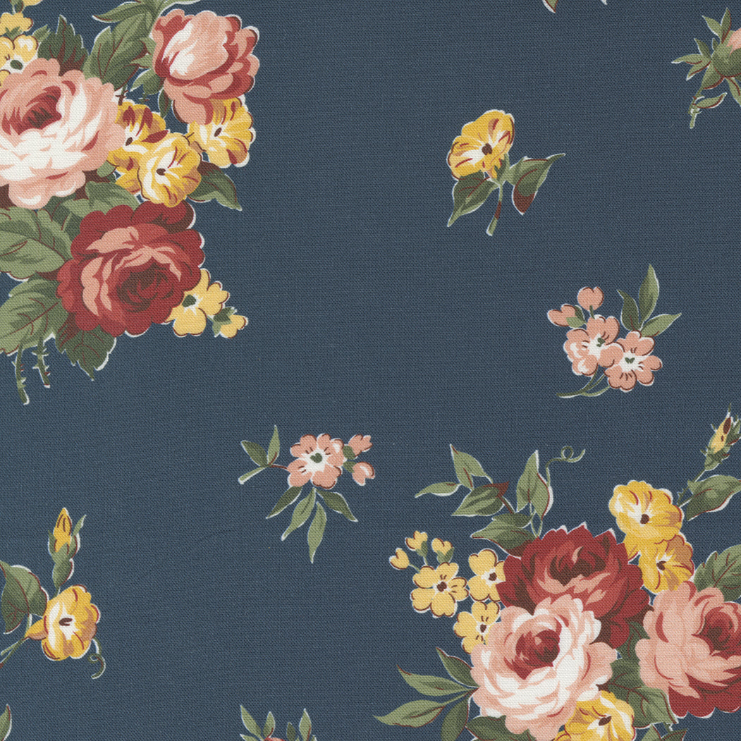 Junk Journal Quilt Fabric  - Flowers in Midnight Blue - 7413 18