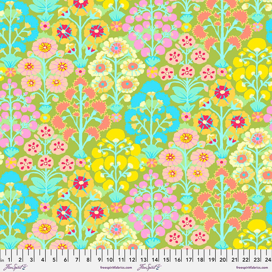 Kaffe 85 & Fabulous Quilt Fabric -  Sprays in Lime Green/Multi - PWGP107.LIME