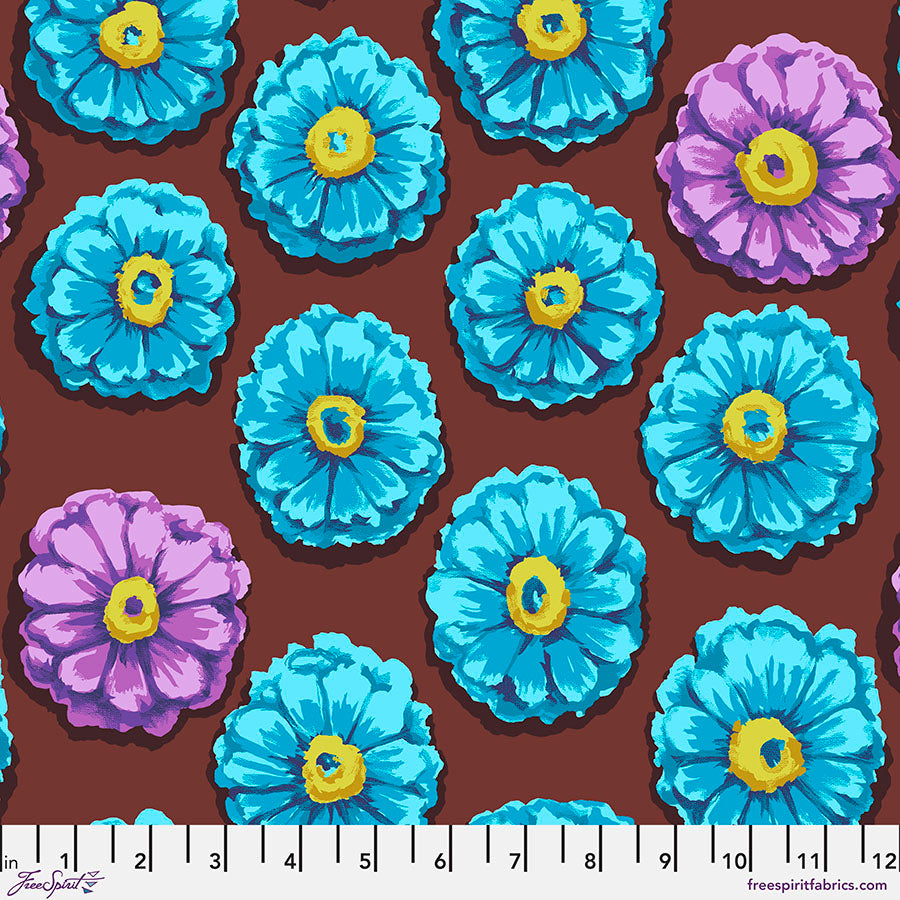 Kaffe 85 & Fabulous Quilt Fabric -  Zinnia in Aqua/Brown - PWGP031.AQUA