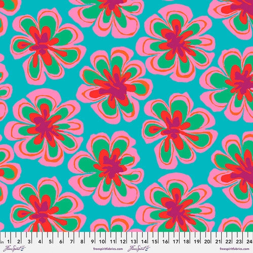 Kaffe Fassett Collective February 2023 Quilt Fabric - Funky Flora in Aqua - PWBM011.AQUA
