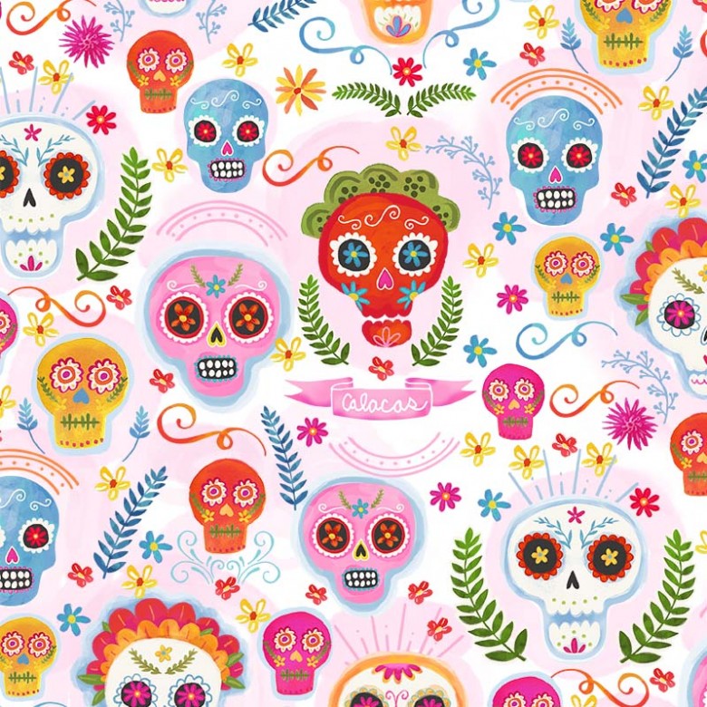 La Vida Loca Quilt Fabric - Sugar Skulls in Blush Pink - CX9423-BLUS-D