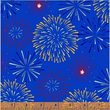 Lady Liberty Quilt Fabric - Fireworks in Blue - 51136-1