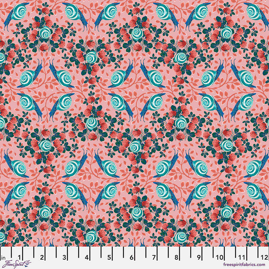 Land Art 2 Quilt Fabric - Rain Dance (Snails) in Rose Pink - PWOB064.ROSE