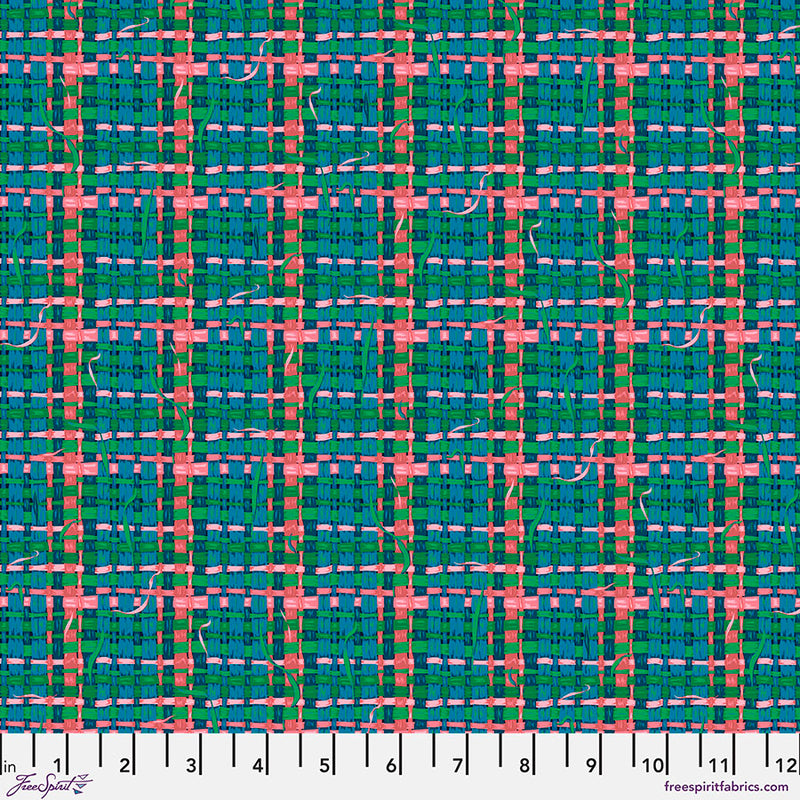 Land Art 2 Quilt Fabric - Tressage (Plaid) in Blue  - PWOB070.BLUE