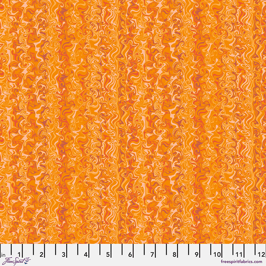 Land Art 2 Quilt Fabric - Whirlpools in Yellow/Orange  - PWOB071.YELLOW