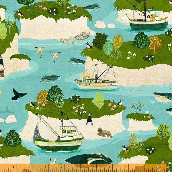 Land and Sea Quilt Fabric - Archipelago in Clear Sky Aqua/Multi - 53276D-1