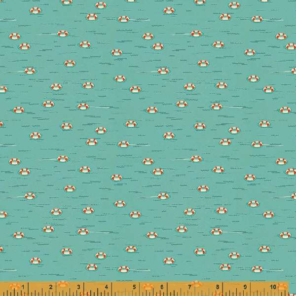 Land and Sea Quilt Fabric - Life Rings in Clear Skies Aqua - 53280D-1