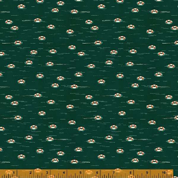 Land and Sea Quilt Fabric - Life Rings in Night Green - 53280D-5