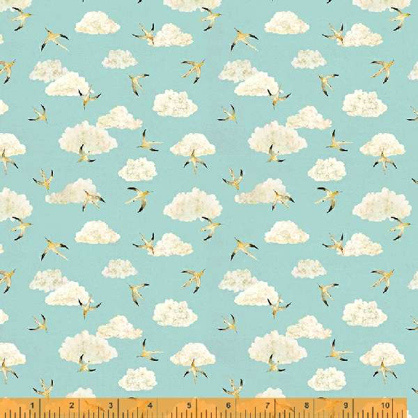 Land and Sea Quilt Fabric - Seabirds and Clouds in Daylight Blue - 53279D-4
