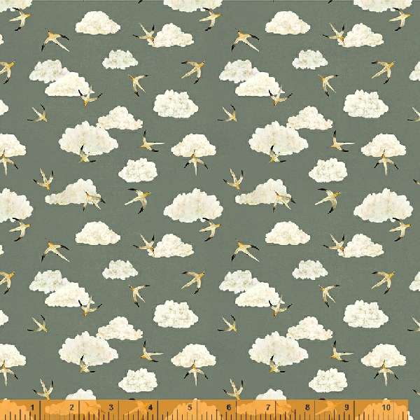 Land and Sea Quilt Fabric - Seabirds and Clouds in Stormy Gray - 53279D-2