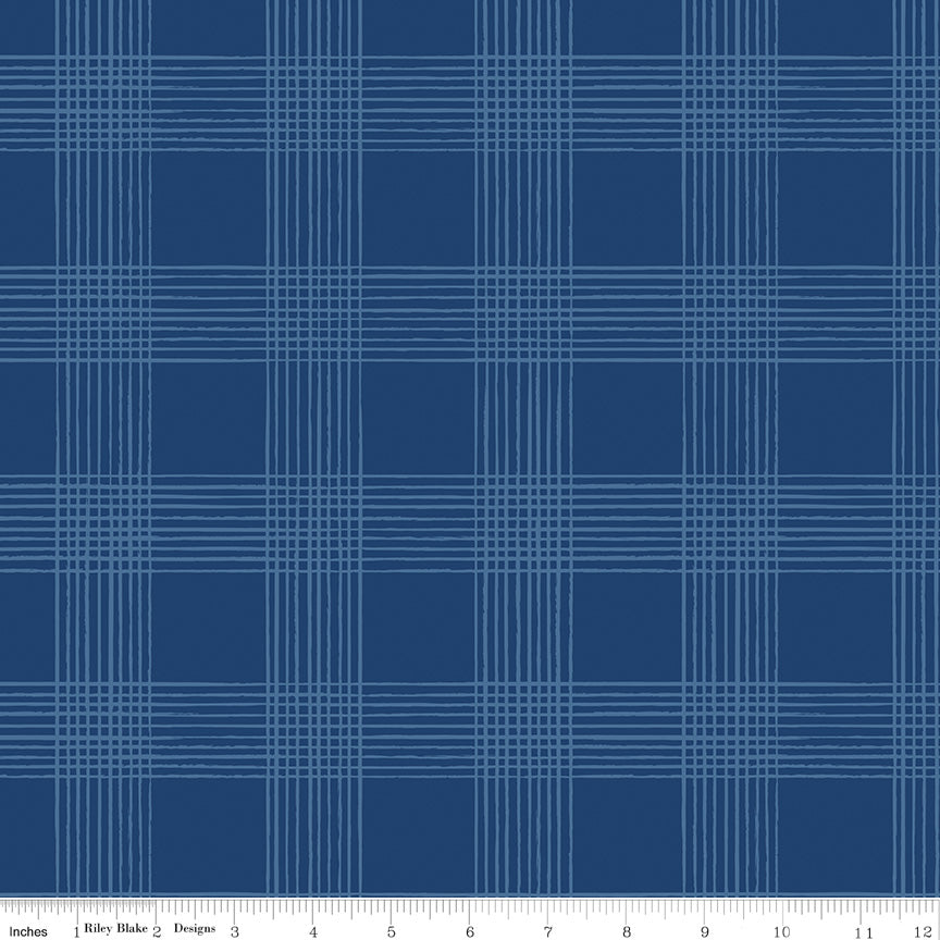 Land of the Brave Quilt Fabric - Plaid in Navy Blue - C13143-NAVY