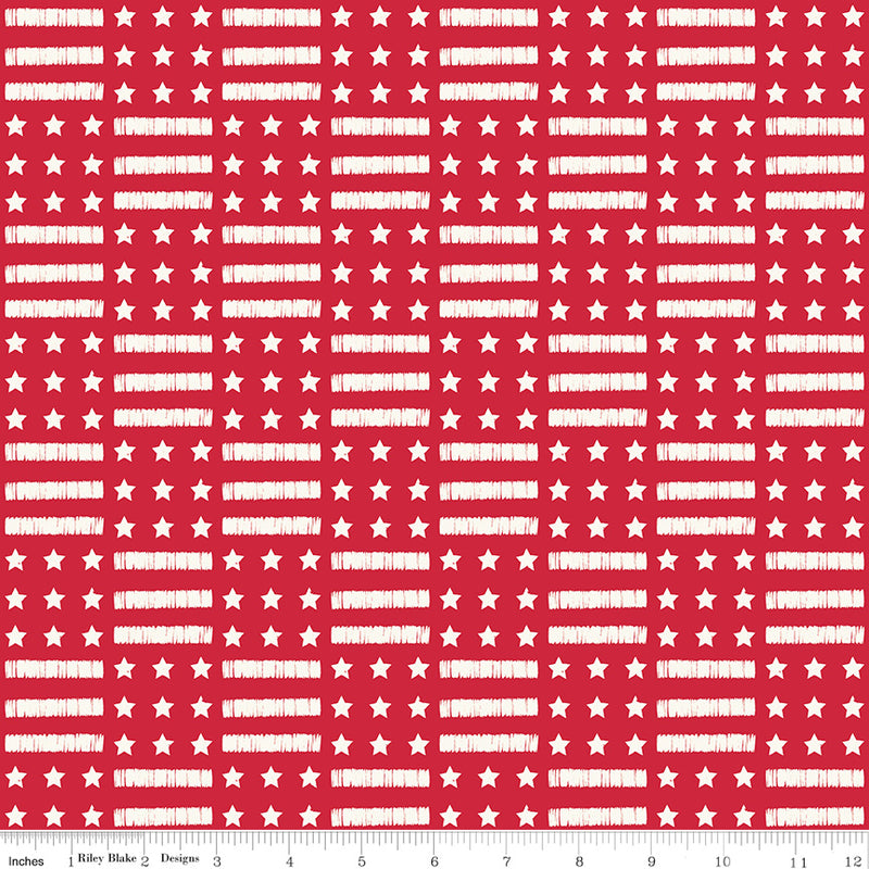 Land of the Brave Quilt Fabric - Stars and Stripes in Red - C13141-RED