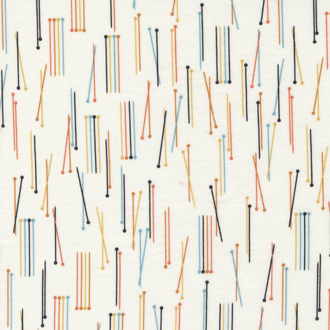 Lazy Afternoon Quilt Fabric - Knitting Needles in Vanilla Off White/Multi  - 1783 13