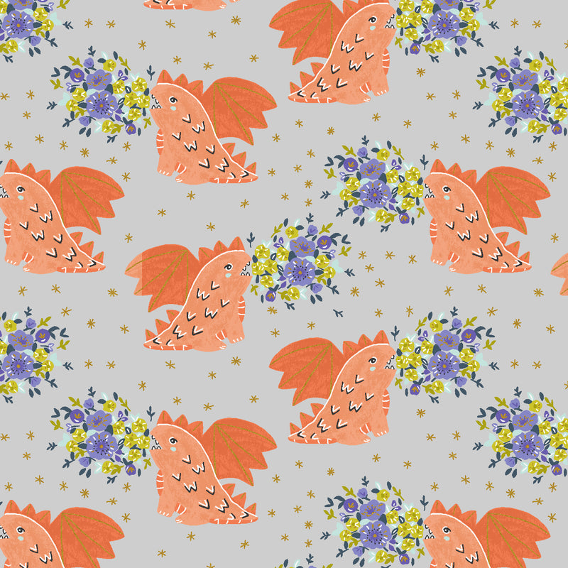 Life Finds a Way Quilt Fabric - Always Be a Dragon in Blazing Orange/Gray - CC501-BL3M