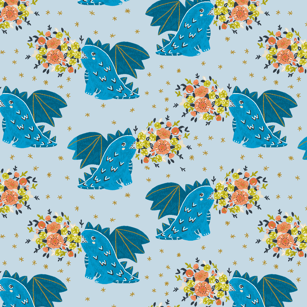 Life Finds a Way Quilt Fabric - Always Be a Dragon in Fire and Ice Blue - CC501-FI2M