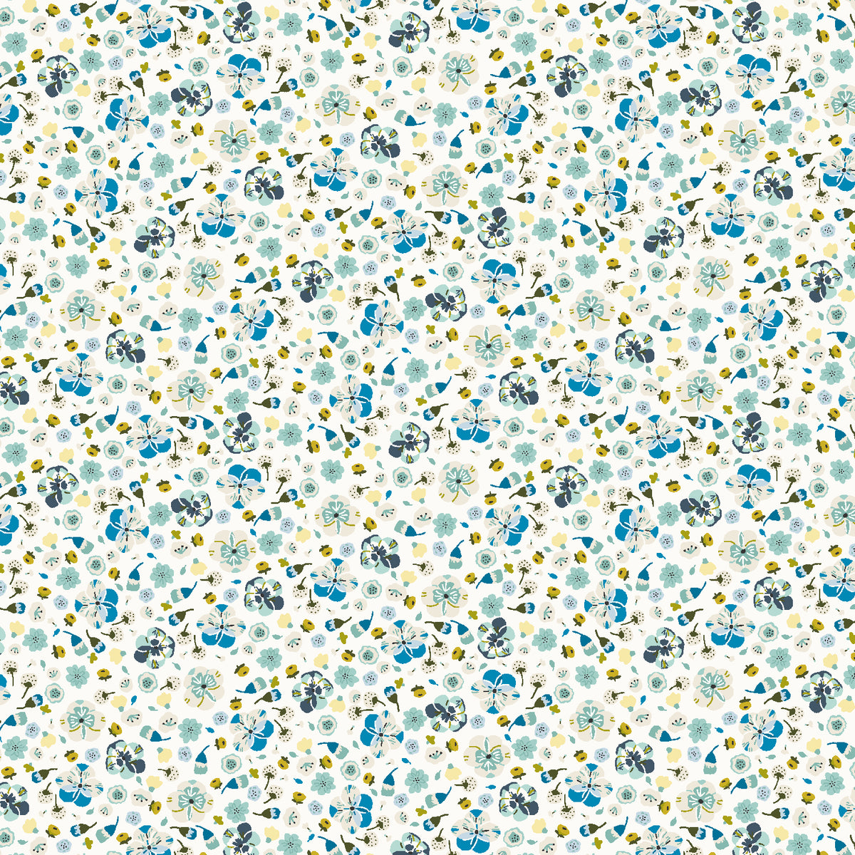 Life Finds a Way Quilt Fabric - Bathed in Flowers in Tranquil White/Blue - CC505-TR2