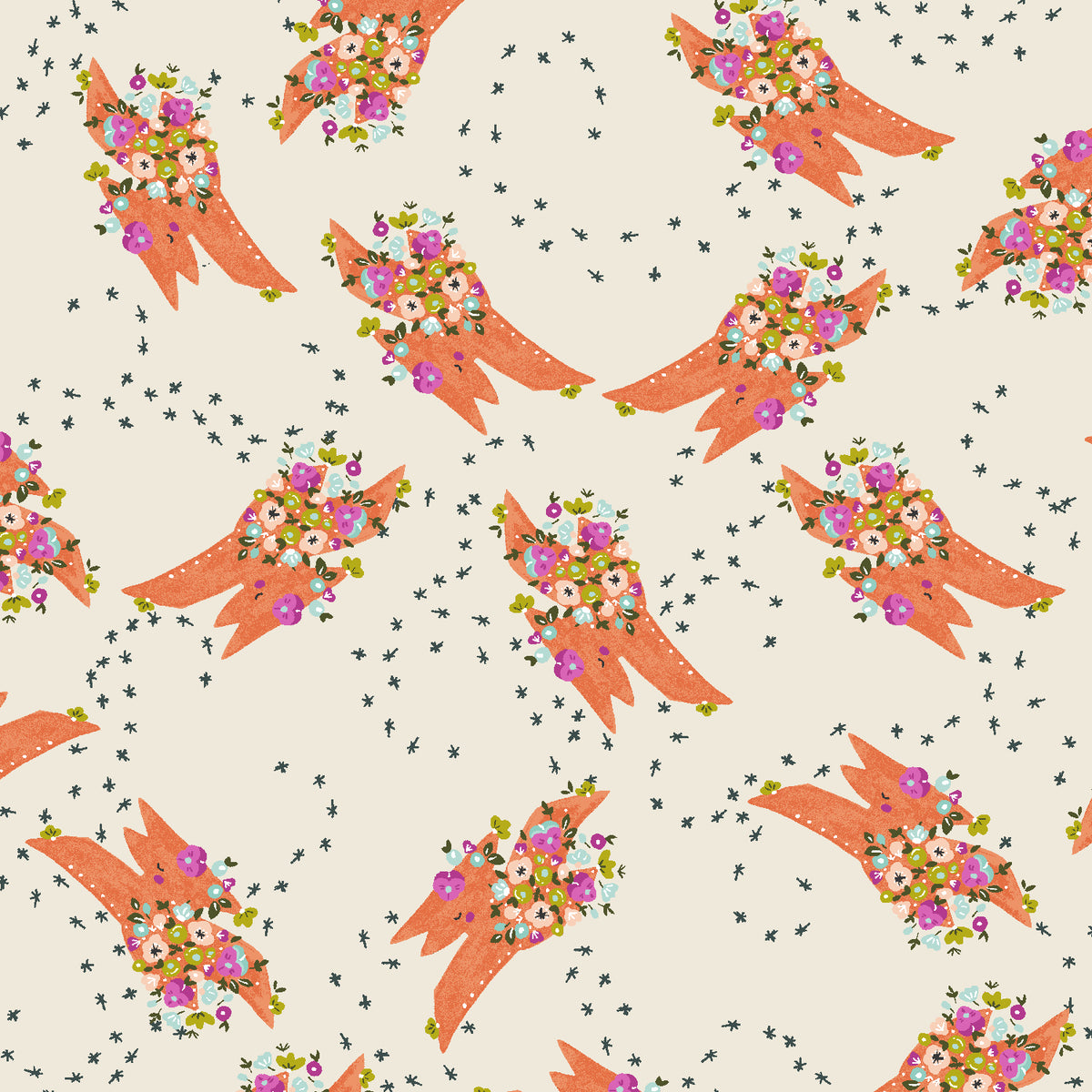Life Finds a Way Quilt Fabric - Don't Get Carried Away Pterodactyl in Soft Glow Cream/Orange - CC502-SG1