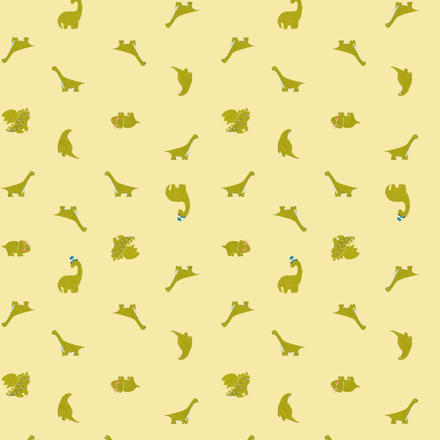 Life Finds a Way Quilt Fabric - Happy Dina Small Dinosaurs in Buttercup Yellow - CC504-BU2