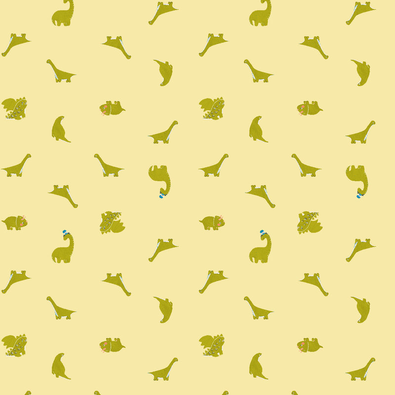 Life Finds a Way Quilt Fabric - Happy Dina Small Dinosaurs in Buttercup Yellow - CC504-BU2